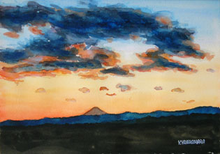 冬富士夕景・荒川より